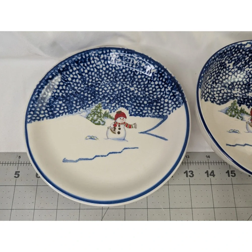 Thomson Pottery Snowman Plate Bowl Mug Lot Snow‎ Winter